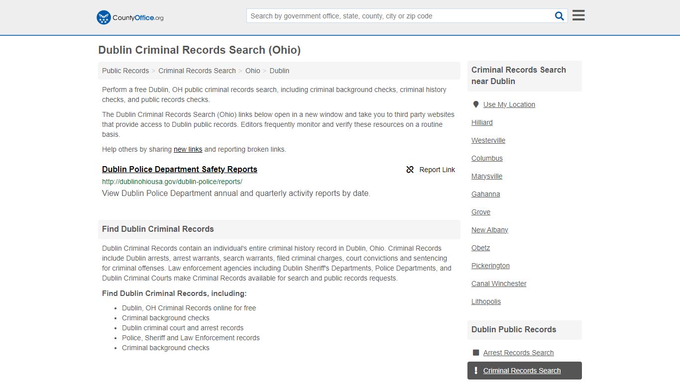 Criminal Records Search - Dublin, OH (Arrests, Jails & Most Wanted Records)